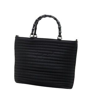 Gucci Bag Bamboo Black Nylon Handbag Top Shoulder Handle 2way